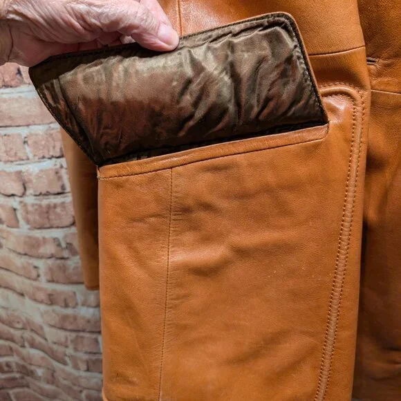 Cortefiel Vintage Brown Leather Coat Size 46 - Picture 5 of 13